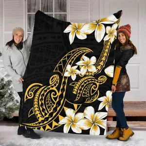 Luxurious Hawaiian Throw Blanket With Polynesian Tribal & Floral Design - 100% Polyester, Machine Washable, All-Season Use, Contemporary Style For Home Decor Or Travel