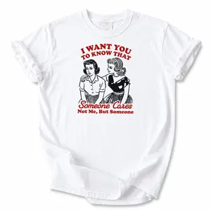 Women's Oversized Ribbed Cotton Tshirt - Retro Funny Graphic Top, Unisex "Someone Cares" Tee, Gift for Men/Women, Streetwear Style 012810