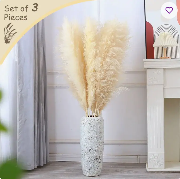 Preserved Pampas Grass Decor - 59-in Tall, Neutral Beige, 3-Set, Minimalist Home Decor Accent, Ideal for Vase Display, Wedding Decoration & Gift
