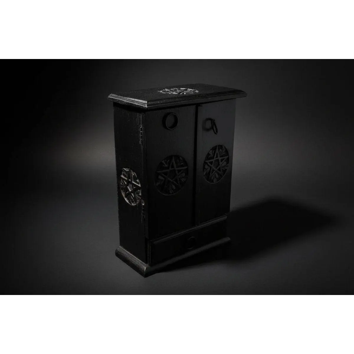 Pentacle Wooden Black Storage Cabinet - Compact Indoor Storage Furniture for Altar, Rituals Home Organization