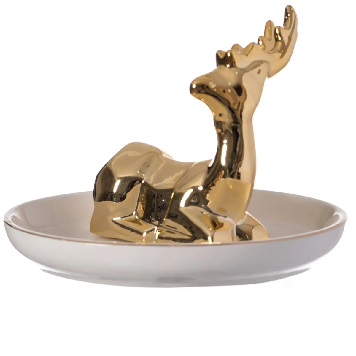360-Degree Stand Compact Design Ceramic Deer Jewelry Holder - Smooth Glossy Modern Accessory Organizer, Dresser Organization Trinket Tray for Rings,Earrings,Bracelets,Necklaces; Home Supply Ideal for Women’s Anniversary,Engagement Party Decor