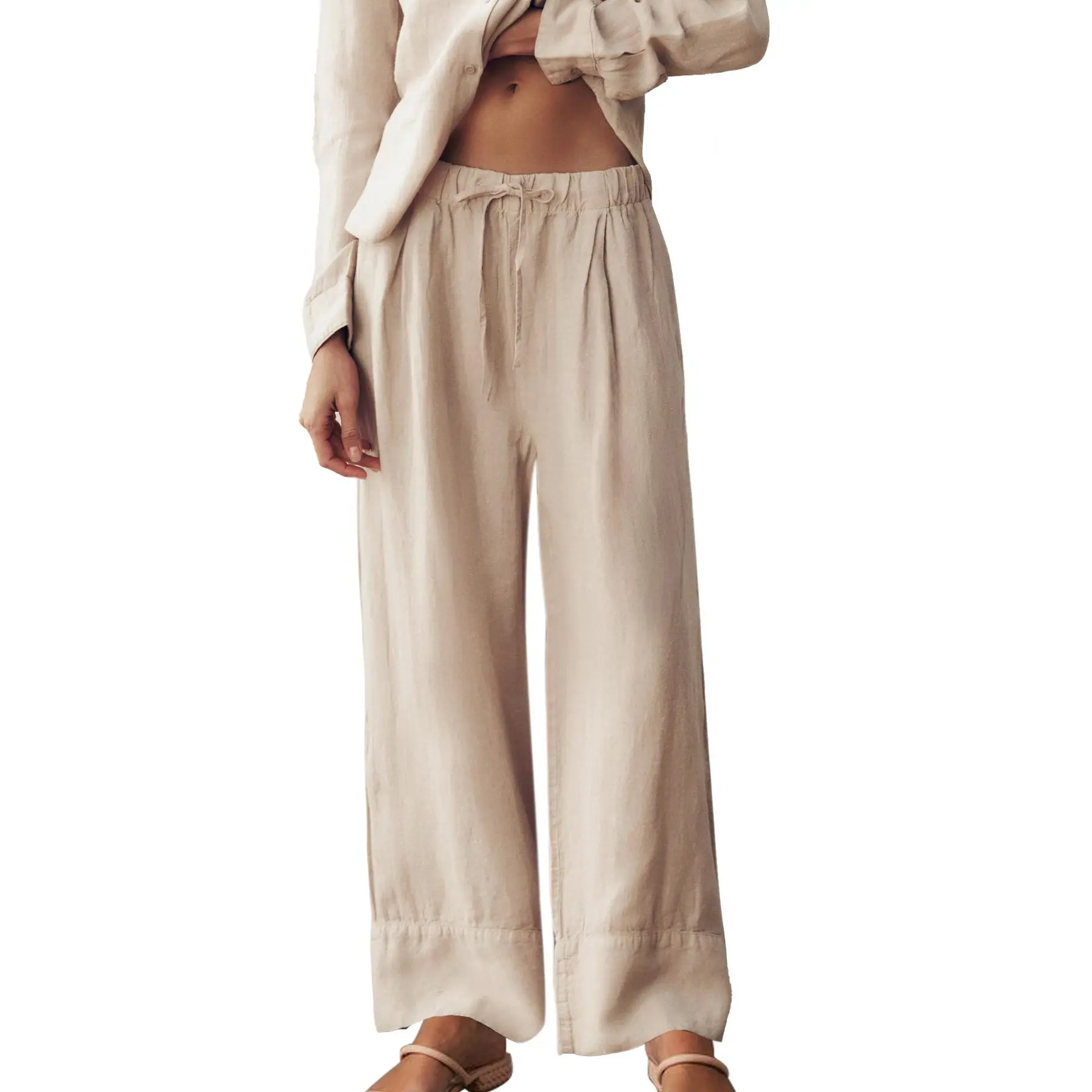 Keeliya Women's Relaxed Linen Palazzo Pants - Elasticated Drawstring Waist, Wide Leg, Comfortable Casual Chic Basic Bottom for Beach Travel - TikTokShop Black Friday