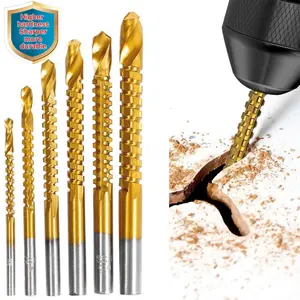 Titanium-Plated High-Speed Steel 6Counts Metalworking Set for Drilling Screwing Boring Carving Cutting Polishing Durable Tools Plunge