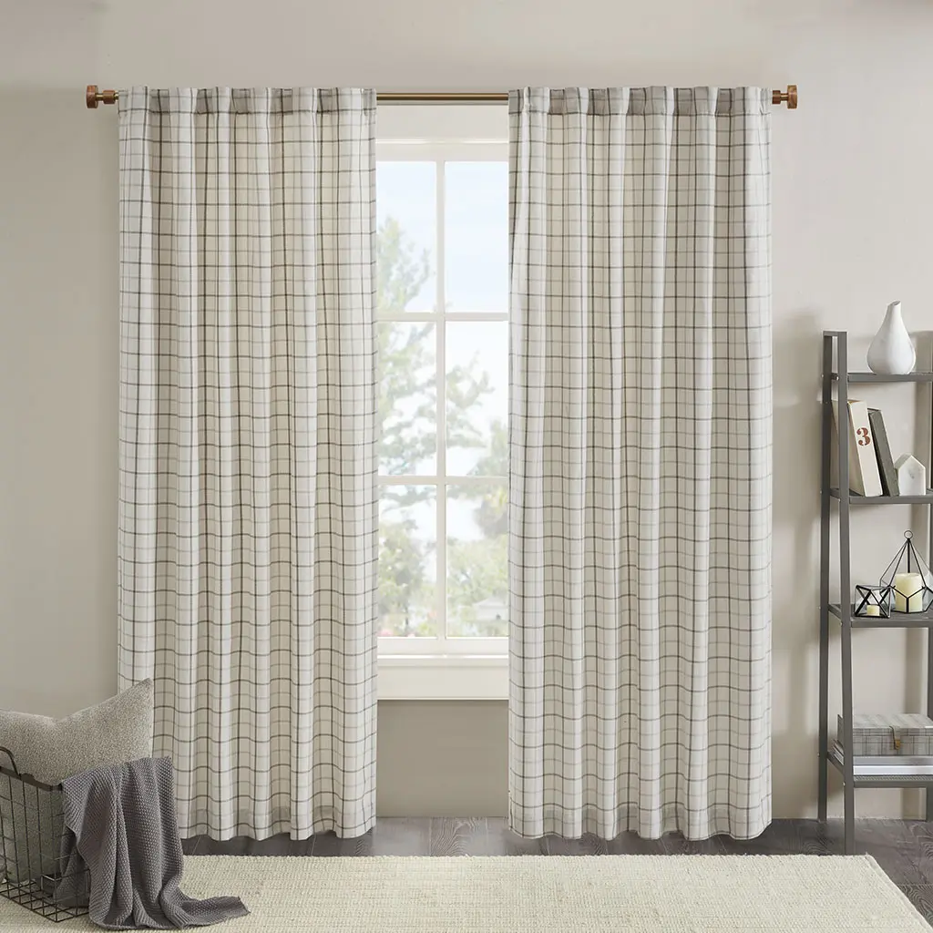 Fleece-Lined Plaid Curtain Panel, Natural, 50x95 Inches, Rod Pocket & Back Tab, Insulated Window Drape for Living Room, Bedroom, Farmhouse Style