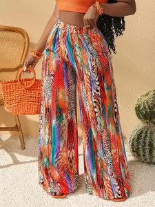 Plus Size Women's Long Pants, Casual High Waist Wide Leg Jeans, Comfortable Stretch Woven Denim, Fall & Winter Fashion