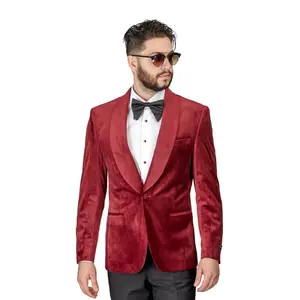 Slim Fit 1 Button Burgundy Velvet Shawl Dinner Jacket