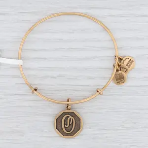 New Alex and Ani Initial O Bangle Charm Bracelet Rafaelian Gold Expandable