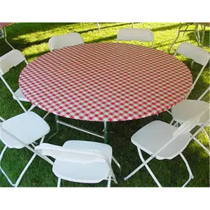 212 MAIN Outdoor Tablecloth Cover - Kwik-Covers Vinyl Snap-On Easy-Fit 42-48 Inch Round Red Gingham Checkered, Pack of 25