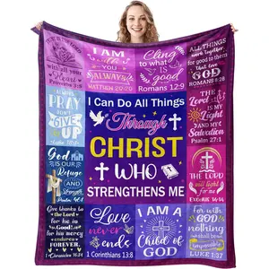 Christian Gifts for Women Blanket Inspirational Bible Verse Throw Blanket Religious Gifts for Women Soft Flannel Healing Blanket 50"x40", Printed on One Side with a Plain White Back, Halloween Thanksgiving Christmas Gift
