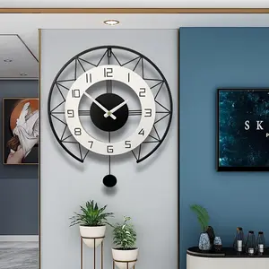 New 1pc Oversize Wood Metal Swing Wall Clock - Silent Operation Modern Iron Fashion Design Continuously Rotating Gears - Perfect for Farmhouses Living Rooms Study Rooms Offices Shops and More Ideal Wall Decor Clock for Modern Homes and Space Hand Pendulum