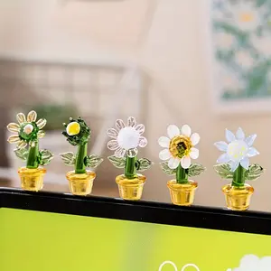 [5pcs Glass Desk Ornament] 5pcs Glass Ornament, Office Desk Decoration Ornament, Desktop Office Decoration, Home Decoration Living Room, Study, TV Cabinet, And Office Desktop Decoration Flower Decorative Fruit Plants