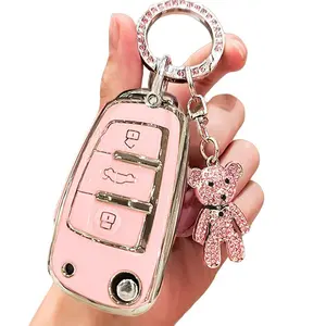 Car Key Protective Cover with Keychain For Audi C5 C6 R8 A1 A3 A4 A5 A6 A7 Q3 Q5 Q7 S6 B6 B7 B8 8p 8v 8L TT Rs Rs3,Women Gift Car Decoration Accessories