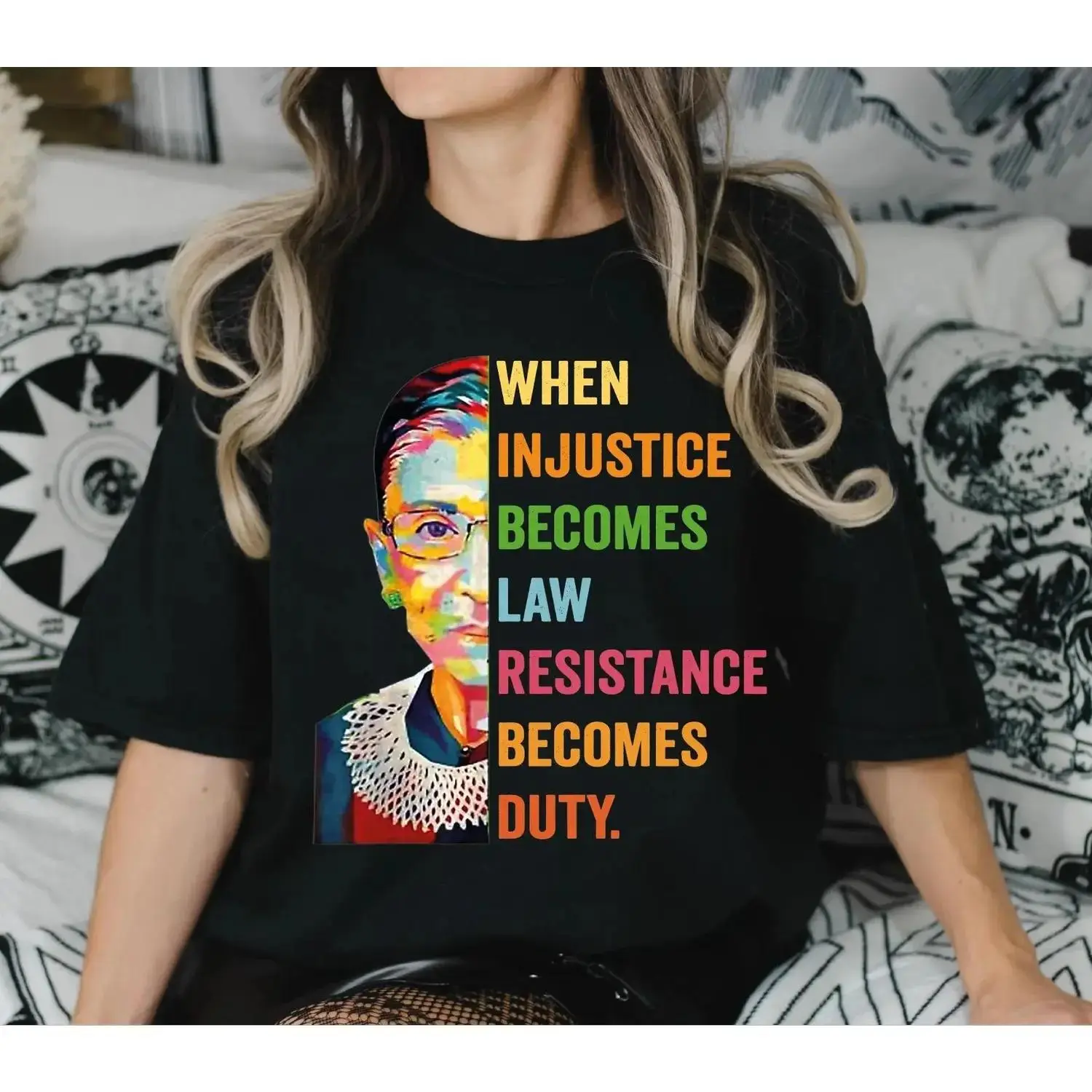 Women's Casual Cotton T-Shirt, Fitted Short-Sleeve Streetwear Top with "Resistance Becomes Duty" Quote Graphic