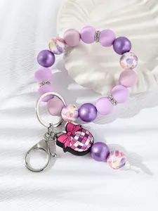 Cowboy Hat Disco Ball Beaded Keychain, Bow Checkered Silicone Wristlet, Y2K Style Bag Charm, Handmade Anti-Lost Keychain