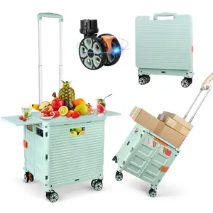 SELORSS BY10 Folding Utility Cart, Portable Rolling Crate Handcart with Magnetic Sliding Lid Telescoping Handle Heavy Duty Plastic Box Dolly 360°Swivel Wheels for Travel Shopping Move Office Teacher Use (Green Pro) tiffany box rotate wheel