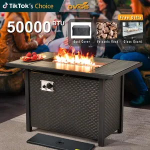 【Jumpstart Sale】Ovios 42/54 Inch Propane Fire Pit CSA-Listed Outdoor Fire Pit Table, 50,000 BTU Steel Gas Fire Pits with Lid and Lava Rock, Add Warmth and Ambience to Parties On Patio Deck Garden, Top Glass Wind Guard included