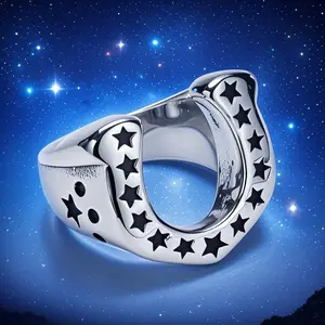 1pc Trendy Horseshoe Pentagram Ring, Combining European and American Fashion with High-end Design, Suitable for Daily Wear and Holiday Gift Selection