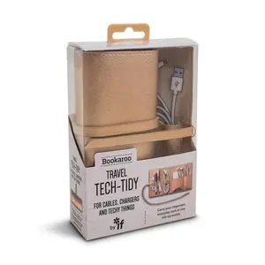 212 MAIN Bookaroo Travel Tech Tidy Case - Copper PU Leather Roll-Up Rectangular Organiser with US-Compliant Cable Holder