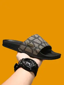 Men's Color Block Print Slide Sandals, Non-Slip Casual Slippers, Lightweight Open Toe Slides, Soft Cushioned Slip on House Shoes