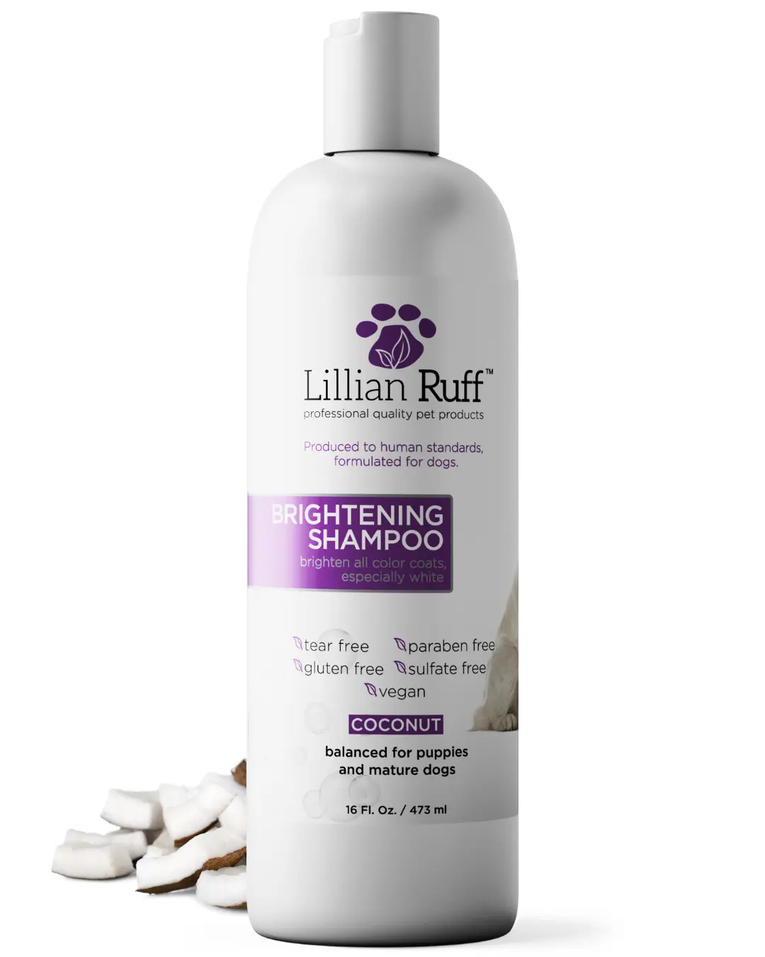 Lillian Ruff Brightening Shampoo for Dogs and Cats - Coconut, Made in USA (16 oz)