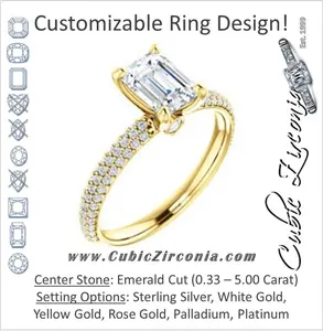 Cubic Zirconia Engagement Ring- The Merari (Customizable Emerald Cut with Three-sided Triple Pavé Band & Twin Bezel Peekaboo Accents)