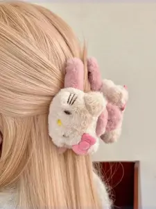 Hello Kitty Cute Shark Claw Hair Clip, Soft Knit Fabric, All Seasons Fashion Accessory, 1pc Plush Hair Clip for Women