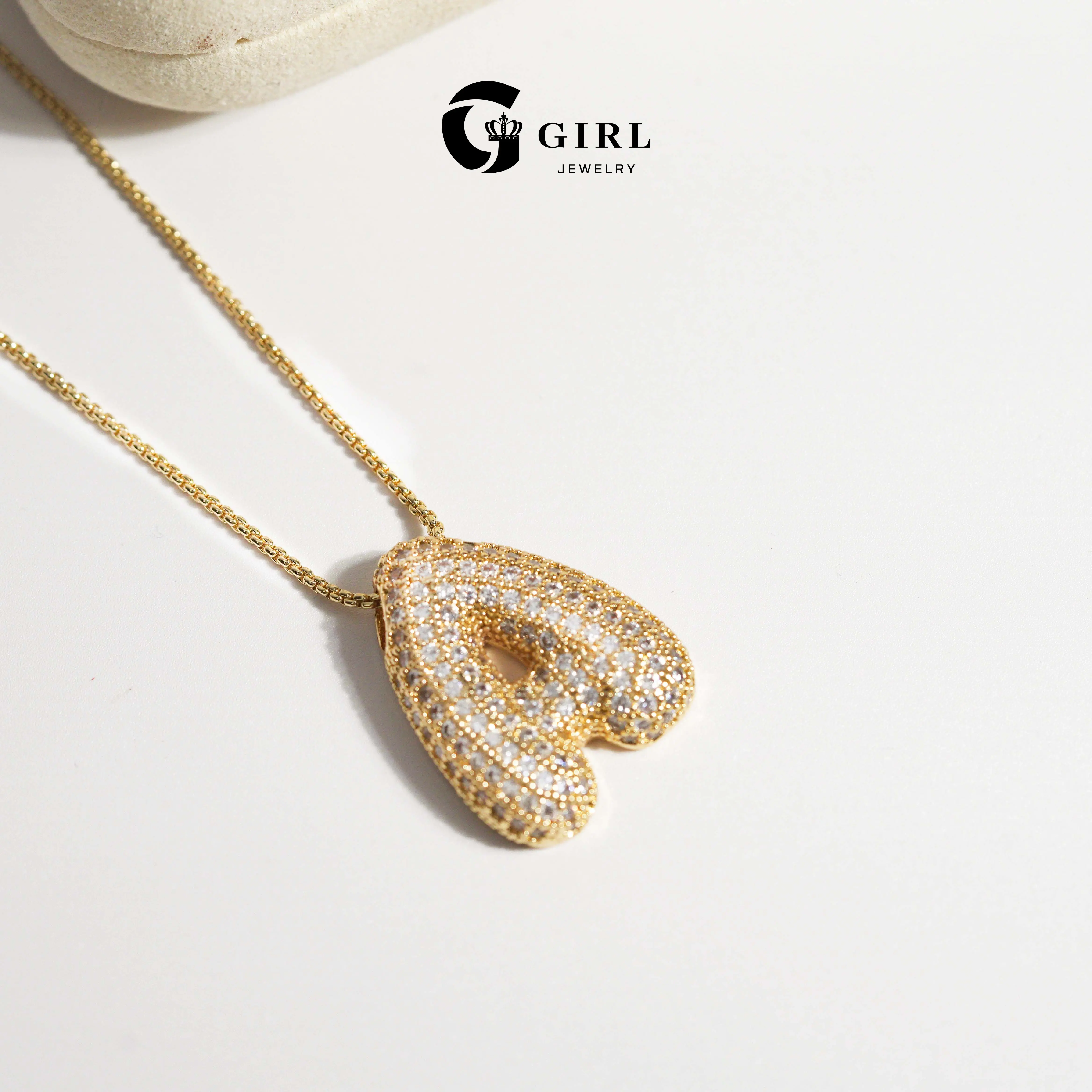 GGIRL Fashionable Full Synthetic Zircon Inlaid Initial Big Letter Pendant Necklace for Women and Men, 3D Fat Balloon Bubble 26 Alphabet Necklace Dainty Jewelry, Burst A-Z Capital Letter Pendant Birthday/Party/Daily Versatile Decor, Charm Gift for Girls Bl