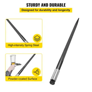 VEVOR Hay Spear 39\" Bale Spear 3600 lbs Capacity, Bale Spike Quick Attach Square Hay Bale Spears 1 3/4\", Black Coated Bale Forks, Bale Hay Spike with Hex Nut and Sleeve for Buckets Tractors Loaders