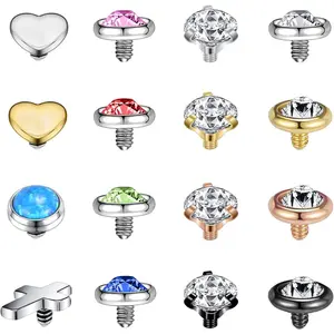 16G Stainless Steel Dermal Piercing Jewelry Diamond Dermal Anchor Tops CZ Skin Microdermal Piercing Jewelry for Men Women