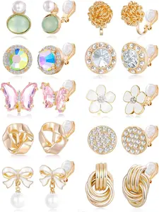 10 Pairs No Piercing Clip-On Earrings, Trendy Cute & Elegant Style, Aaa+ Cz Stones, Soft Rubber Pad, Daily Wear, Party, Dating