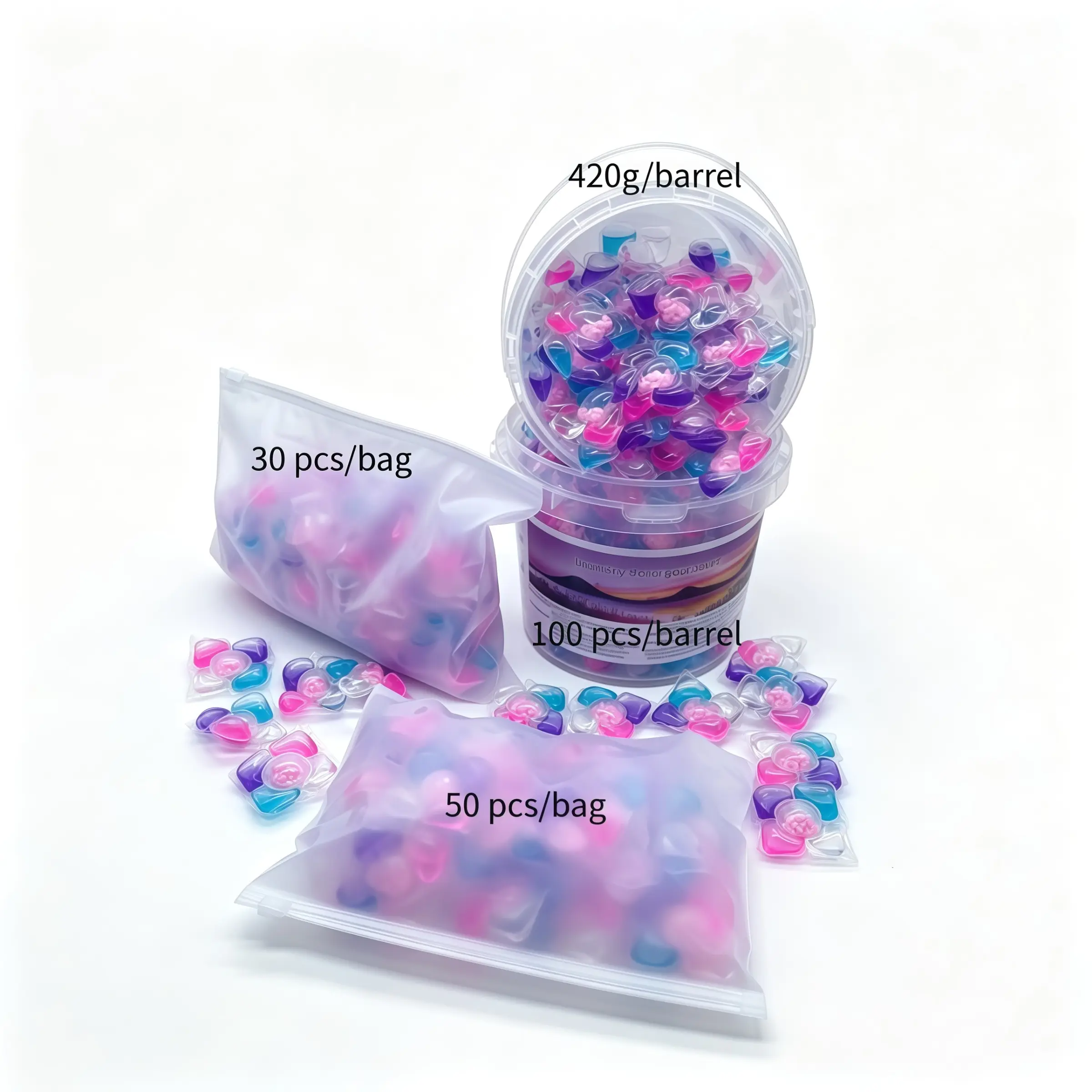 1 Barrel/420 g and 1 Bag/30 Pcs Five-in-One Laundry Beads Laundry Capsules, Scented Laundry, Household Laundry Detergent Containing Softener, Long-Lasting Fragrance and Deep-Cleaning Function, Laundry Detergent Beads Suitable for Family Use