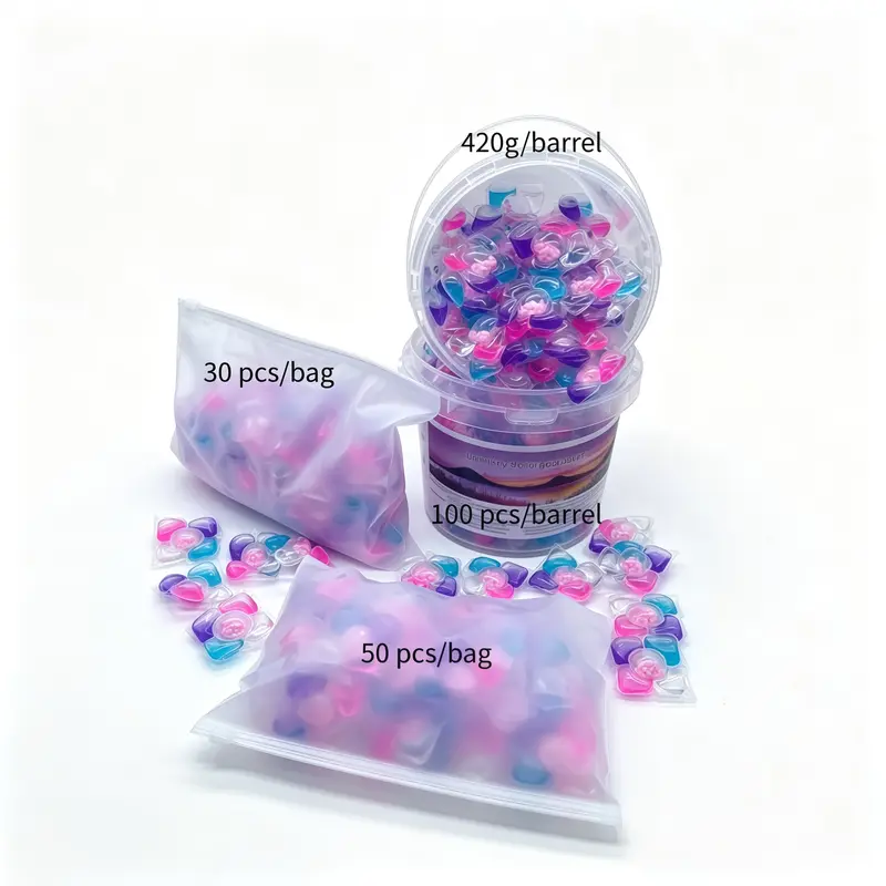 1 Barrel/420 g and 1 Bag/30 Pcs Five-in-One Laundry Beads Laundry Capsules, Scented Laundry, Household Laundry Detergent Containing Softener, Long-Lasting Fragrance and Deep-Cleaning Function, Laundry Detergent Beads Suitable for Family Use