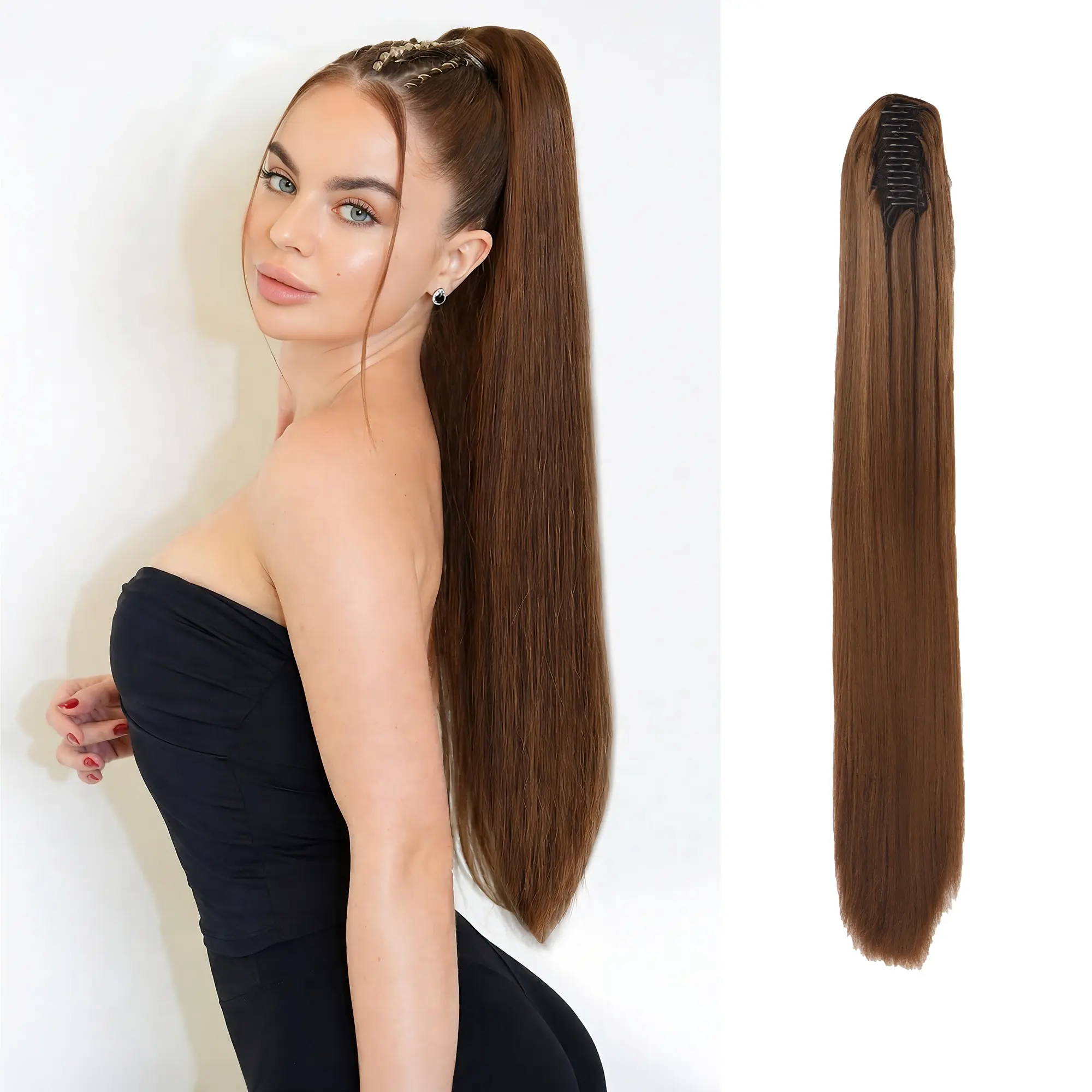 Clip in Claw Long Straight Ponytail Extension 30Inch Straight Pony Tail Clip in Hair Extensions for Women Natural Looking Synthetic Hairpiece for Daily Use