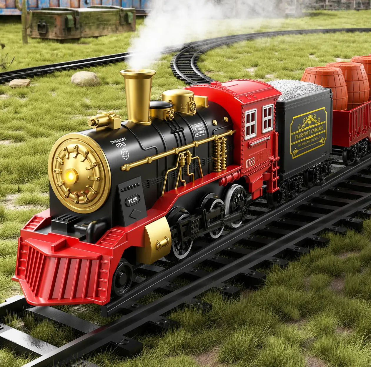 Kids Plastic Safe Train Toy Set for 4-6 Years - Classic Model Building Toy with Flashing Light, Realistic Appearance, Authentic Sound Effects, Smoke Effect, 6 Carriages, Multi-Section Free Assembly, STEM Railway Pretend Play