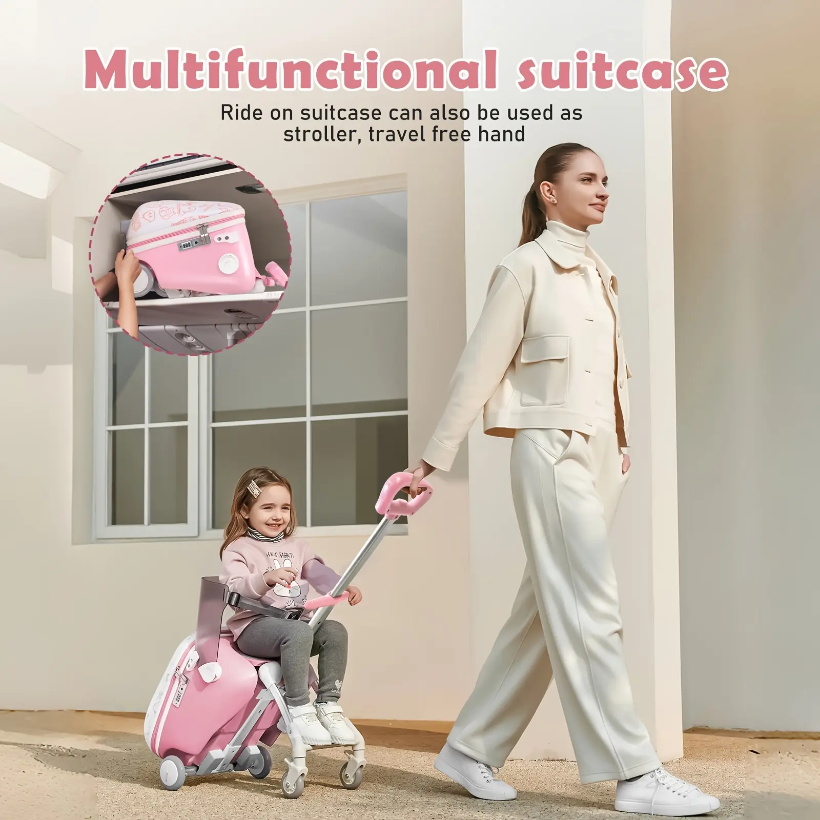 AODI Kids ride-on suitcase  Kids luggage stroller ride-on suitcase for kids Suitcase Stroller Luggage Cart Travel  for outings with kids Hardshell Durable Traveling  Luggage, Luggage Sets