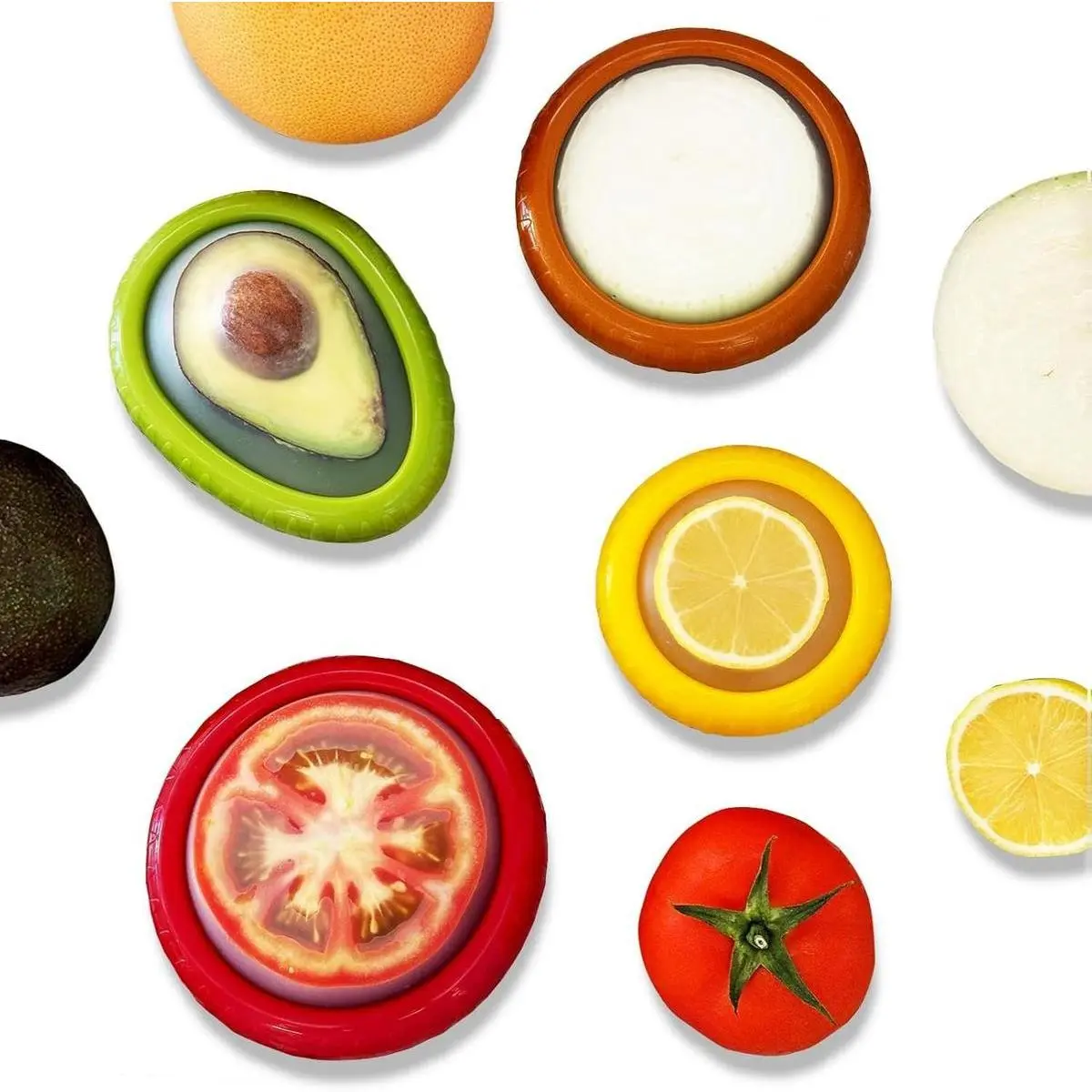 4-Pack Silicone Kitchen Food Covers, Reusable Fruit & Vegetable Savers for Fridge Storage Boxes - Unique Anti-Oxidation Design Maintains Freshness, Fruit And Vegetable, Containers, Reusable Set