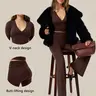 TIMEOFF Women's 2-Piece High Stretch Matching Activewear Set - Long Sleeve Plunging V-Neck Top, Flipped Waist High-Waist Flared Leggings - Gym Workout Sets, Yoga-to-Street Wear,outdoorfun