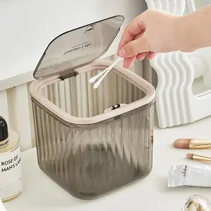 Press Type Mini Desktop Trash Can, 1 Count Transparent High Appearance Desktop Wastebasket, Household Bedroom Bedside Desktop Small Garbage Can