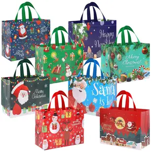 Christmas Themed Gift Bag, 4 Counts/set Colorful Non-woven Fabric Gift Wrapping Bag with Handle, Gift Packaging Supplies for Holiday Party