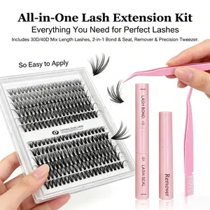 1 BOX 240PCS Eyelash cluster, natural single eyelash, thin eyelash grafting, 9-16mm, DIY eyelash grafting kit, eyelash glue and sealed waterproof eyelash curler, thick false eyelash set, cosmetics, beauty makeup