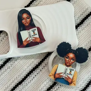 Booklist Girl Shhh I’m Reading Kindle Grip, Books Lover Kindle Accessories, Phone Holder For Her, Beautiful Melanin Girl With Book