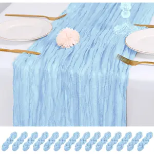 14 Pack Beige Cheesecloth Table Runner 17x108 Inch Semi Sheer Boho Gauze Cheese Cloth Fabric Table Runners, for Wedding Party Baby Shower Birthday Home Decor Garden Farmhouse