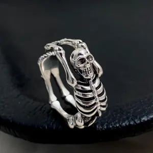Fashion retro dark skull skeleton open ring punk dark cold men and women all-match ring