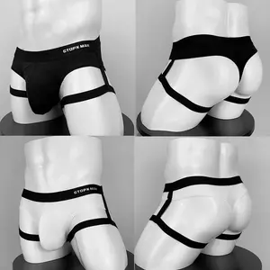Men’s Thin Ice Silk Suspender Breathable Jockstrap Briefs U Convex Pouch Panties Erotic Solid Color Elastic Low Rise Underpants