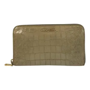 Pre-owned miu miu Calfskin Small Leather Goods MIUMIU Embossed Leather Long Wallet