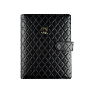 Diamond Noir A5 Planner | Quilted Vegan Leather 6-Ring Binder with Inserts, Pen & Vision Board