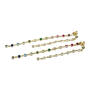 Multicolor Stud Earrings with Colorful Beads on Chain Design