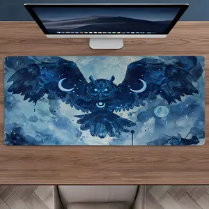 Mystical Magic Blue Owl Large Game Mouse Pad,aesthetic desktop decoration protection pad,rubber pad non-slip lock edge work pad,multi-size mouse pad suitable for laptop,desktop computer games, work,family, good gift for boys,girls,kids