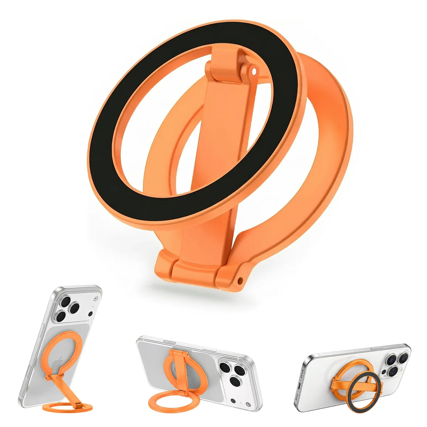 Double-Sided Magnetic Phone Stand for MagSafe, Ultra-Thin Alloy Foldable Ring Holder, 360° Rotatable Finger Grip, Compatible with iPhone 17/16/15/14/13/12 Pro Max & MagSafe Car Mount, Rotating Ring Holder, 360° Rotation Phone Holders & Mounts