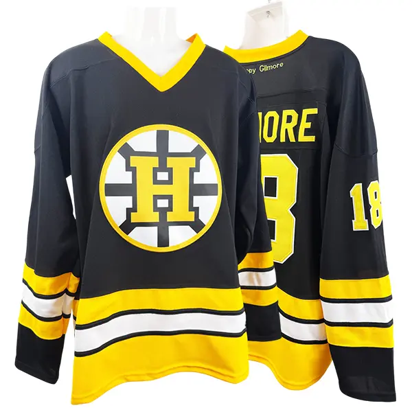 Male Crafted Stitched Fabric Hockey Jersey - 1996 Throwback Look Premier League Fan Shop Apparel, Black Collector's Item with Number 18, Movie-Accurate for 1996 Movie Fans, Movie Accuracy